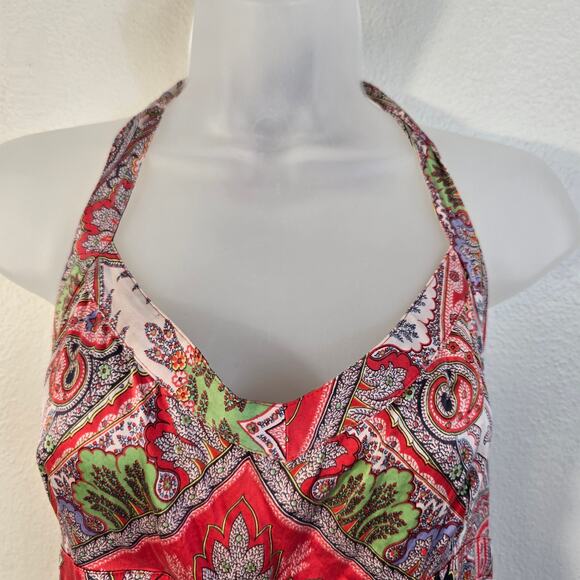 Vintage J Crew Babydoll Halter Top Womens 12 Red Multi Paisley Y2K Boho Chic - Picture 5 of 10